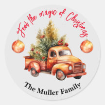 Vintage Christmas Red Truck Watercolor