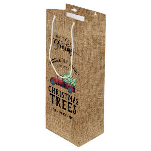 Vintage Christmas - Red Truck Wine Gift Bag