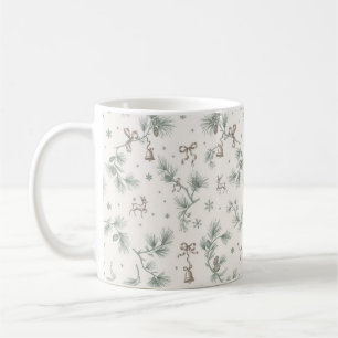Vintage Christmas Reindeer and Pine Botanical Patt Coffee Mug