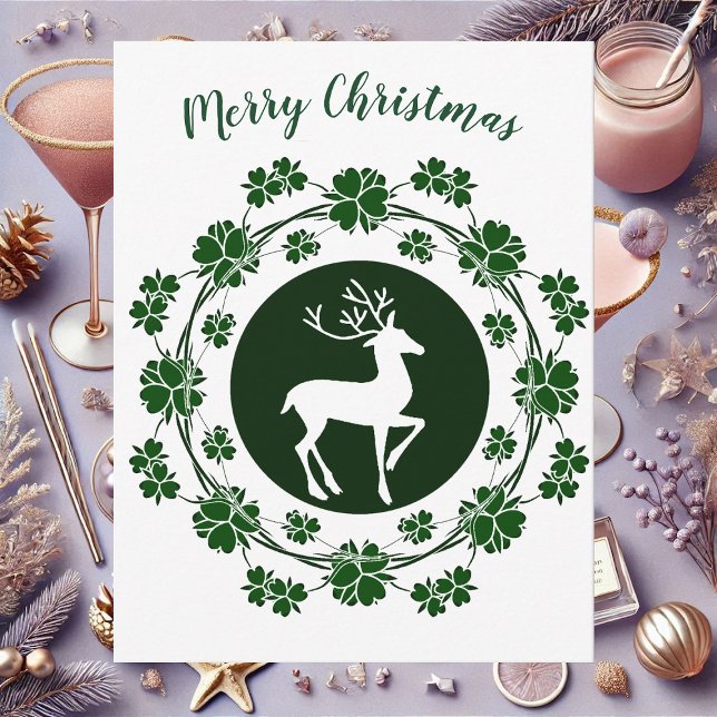 Vintage Christmas Reindeer Floral Wreath Card (Vintage Christmas Reindeer Floral Wreath Card)