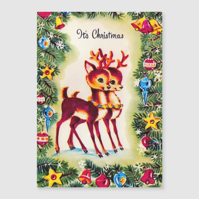 Vintage Christmas Reindeer Holiday Card (Front)