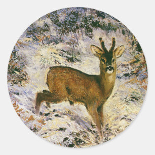 Vintage Christmas Reindeer in Winter Forst Snow Classic Round Sticker