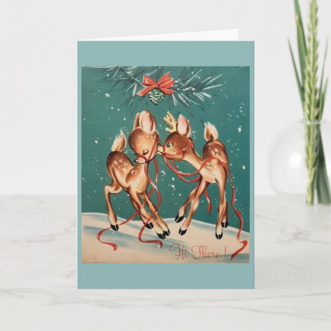 Vintage Christmas - Reindeer Kisses, Holiday Card (Front)