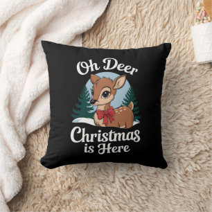 Vintage Christmas Reindeer Oh Deer Christmas Here Cushion