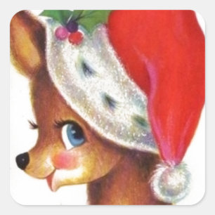 Vintage Christmas Reindeer Square Sticker