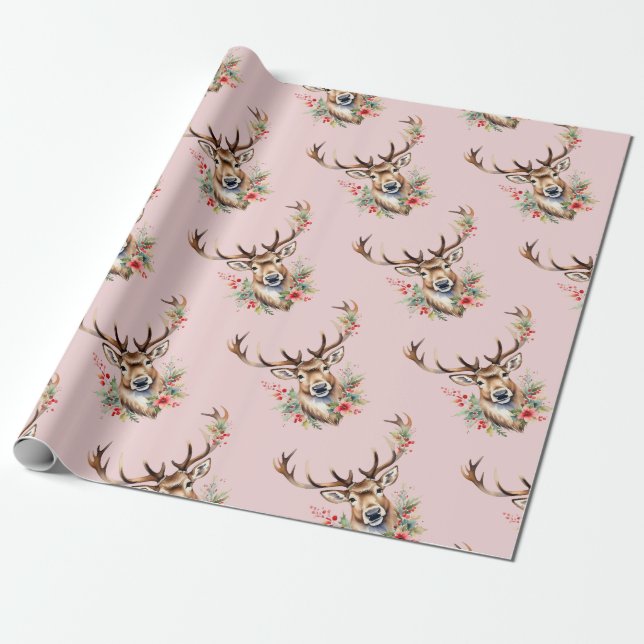 Vintage Christmas Reindeer Wrapping Paper (Unrolled)
