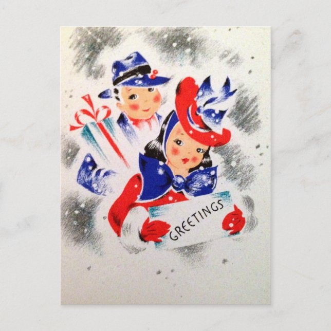 Vintage Christmas retro couple Holiday postcard (Front)