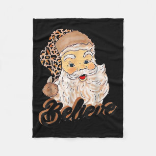 Vintage Christmas Retro Holiday Cheetah Santa Leop Fleece Blanket