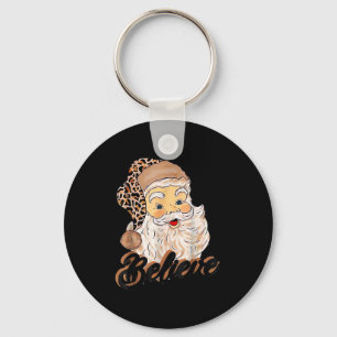 Vintage Christmas Retro Holiday Cheetah Santa Leop Key Ring