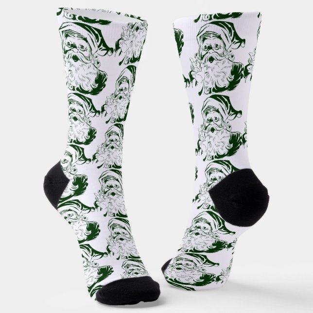 Vintage Christmas, Retro Jolly Santa Claus, Green Socks (Angled)