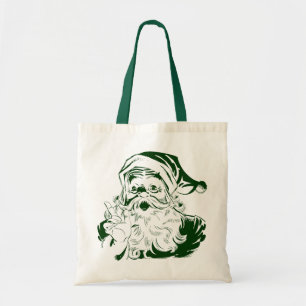 Vintage Christmas, Retro Jolly Santa Claus, Green Tote Bag