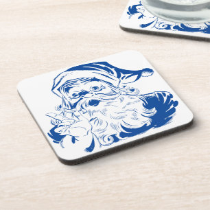 Vintage Christmas, Retro Jolly Santa Claus in Blue Coaster