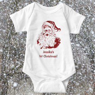 Vintage Christmas, Retro Jolly Santa Claus in Red Baby Bodysuit