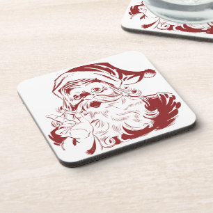 Vintage Christmas, Retro Jolly Santa Claus in Red Coaster