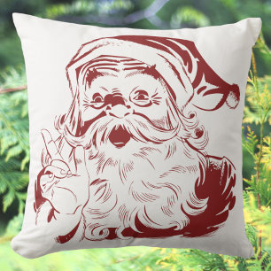 Vintage Christmas, Retro Jolly Santa Claus in Red Cushion