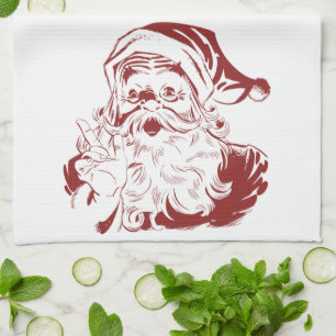 Vintage Christmas, Retro Jolly Santa Claus in Red Tea Towel