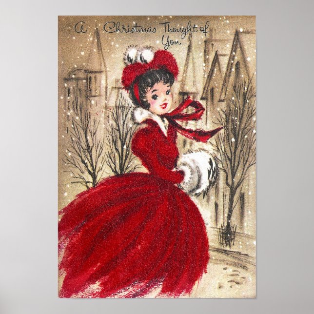 Vintage Christmas retro lady Holiday poster (Front)
