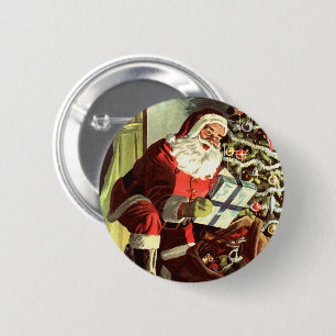 Vintage Christmas, Retro Santa Claus with Presents 6 Cm Round Badge