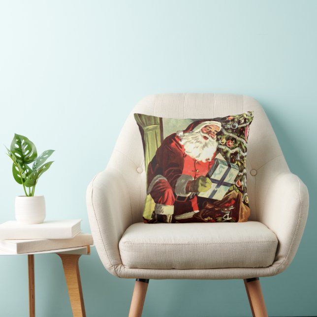 Vintage Christmas, Retro Santa Claus with Presents Cushion (Chair)