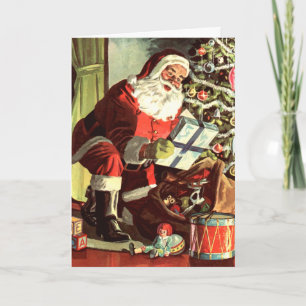 Vintage Christmas, Retro Santa Claus with Presents Holiday Card