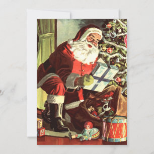 Vintage Christmas, Retro Santa Claus with Presents Invitation