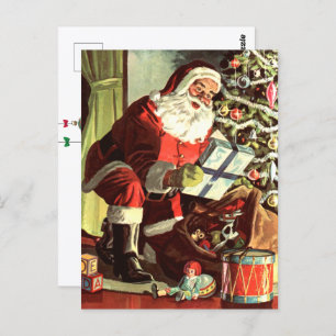 Vintage Christmas, Retro Santa Claus with Presents Postcard