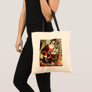 Vintage Christmas, Retro Santa Claus with Presents Tote Bag