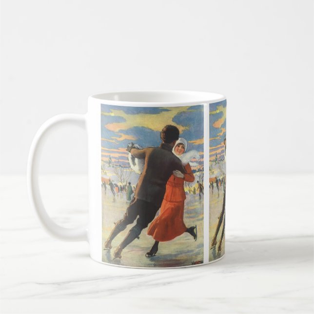 Vintage Christmas, Romantic Couple Ice Skating Coffee Mug (Left)