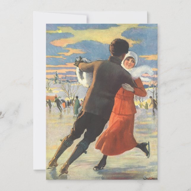 Vintage Christmas, Romantic Ice Skating Invitation (Front)