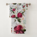 Vintage Christmas Rose Joyeux Noel Ephemera Bath Towel Set<br><div class="desc">Elegant and richly-detailed vintage Christmas floral seamless composition featuring "Joyeux Noel" typography,  handwritten script,  postage graphic,  holly,  mistletoe,  and deep red and ivory roses on aged parchment background.</div>