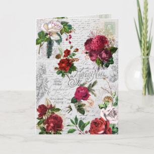 Vintage Christmas Rose Joyeux Noel Ephemera Holiday Card