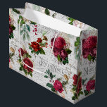 Vintage Christmas Rose Joyeux Noel Ephemera Large Gift Bag<br><div class="desc">Elegant and richly-detailed vintage Christmas floral seamless composition featuring "Joyeux Noel" typography,  handwritten script,  postage graphic,  holly,  mistletoe,  and deep red and ivory roses on aged parchment background.</div>