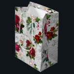 Vintage Christmas Rose Joyeux Noel Ephemera Medium Gift Bag<br><div class="desc">Elegant and richly-detailed vintage Christmas floral seamless composition featuring "Joyeux Noel" typography,  handwritten script,  postage graphic,  holly,  mistletoe,  and deep red and ivory roses on aged parchment background.</div>