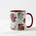 Vintage Christmas Rose Joyeux Noel Ephemera Mug<br><div class="desc">Elegant and richly-detailed vintage Christmas floral seamless composition featuring "Joyeux Noel" typography,  handwritten script,  postage graphic,  holly,  mistletoe,  and deep red,  maroon and ivory roses on aged parchment background.</div>