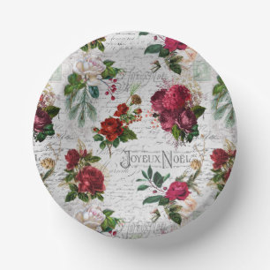 Vintage Christmas Rose Joyeux Noel Ephemera Paper Plate