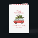 Vintage Christmas rustic barn  Card<br><div class="desc">Get in the festive mood with this fun watercolor car and christmas tree design. A beautiful hand painted red car and green tree, gives a traditional rustic feel, which is complimented by modern, trendy, bold script font. The text can be personalised with your family name and message to make it...</div>