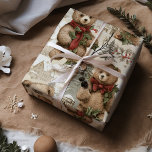 Vintage Christmas Rustic Teddy Bears  Wrapping Paper Sheet<br><div class="desc">Transport yourself to a bygone era of festive nostalgia with our "Vintage Christmas Teddy Bears Red Wrapping Paper." This heartwarming design captures the timeless charm of classic holiday celebrations, featuring adorable teddy bears adorned in vintage Christmas attire. The rich red background sets the perfect stage for these endearing teddy bears,...</div>
