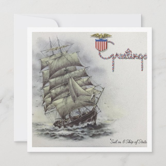 Vintage Christmas Sailboat Ship Holiday Card (Front)