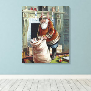 Vintage Christmas, Saint Nicholas by the Fireplace Canvas Print