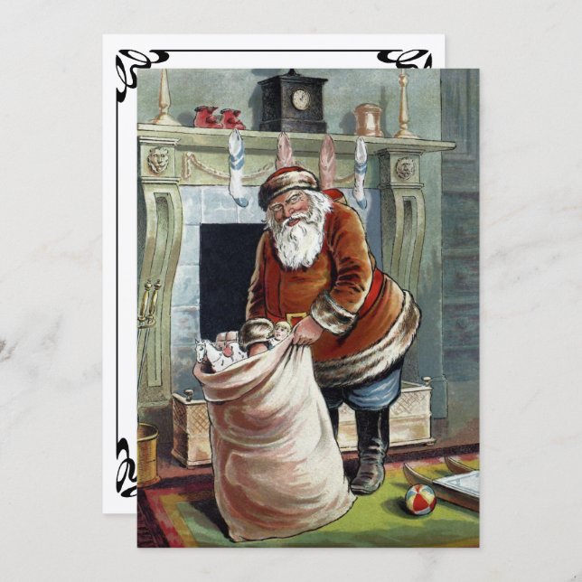 Vintage Christmas, Saint Nicholas by the Fireplace Invitation (Front/Back)