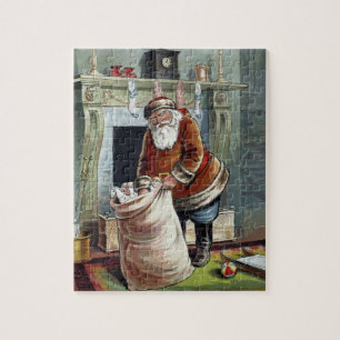 Vintage Christmas, Saint Nicholas by the Fireplace Jigsaw Puzzle