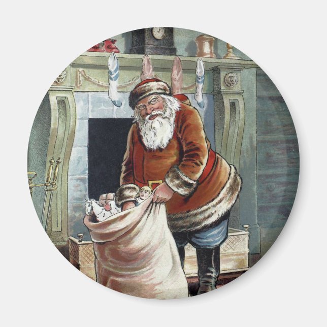 Vintage Christmas, Saint Nicholas by the Fireplace Magnet (Front)