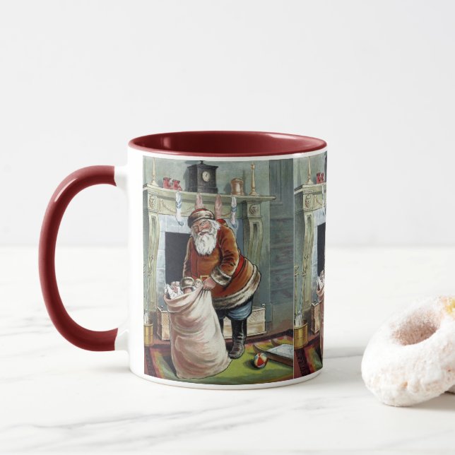Vintage Christmas, Saint Nicholas by the Fireplace Mug (With Donut)