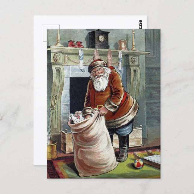 Vintage Christmas, Saint Nicholas by the Fireplace Postcard (Front/Back)