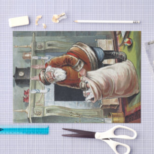 Vintage Christmas, Saint Nicholas by the Fireplace Tissue Paper