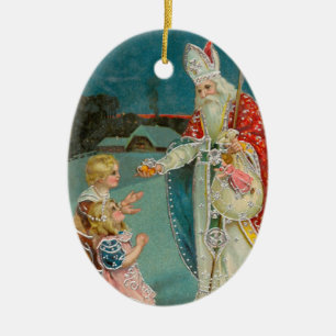 Vintage Christmas Saint Nicholas Ceramic Ornament