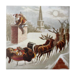Vintage Christmas, Saint Nicholas on the Rooftop Ceramic Tile