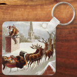 Vintage Christmas, Saint Nicholas on the Rooftop Key Ring<br><div class="desc">Vintage illustration Victorian Era Christmas design featuring an old world Santa Claus on a snow covered rooftop with his sleigh and reindeer on Christmas Eve.  Santa Claus is climbing down the chimney with a sack full of toys!</div>