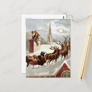 Vintage Christmas, Saint Nicholas on the Rooftop Postcard