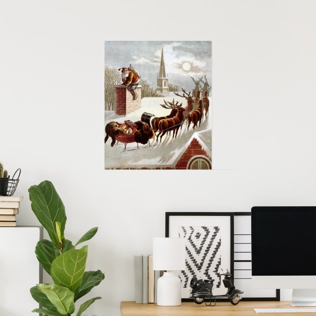 Vintage Christmas, Saint Nicholas on the Rooftop Poster (Home Office)